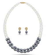 Double Strand Pearl Necklace & Earrings Set