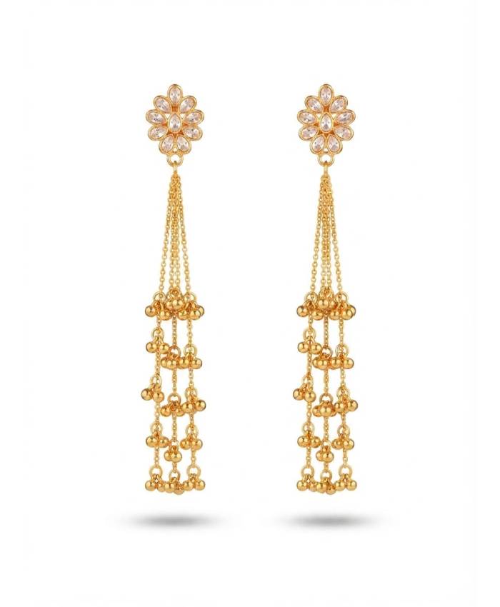 Gold Floral Crystal Multi-Chain Drop Earrings