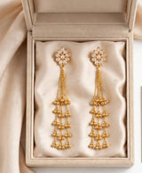 Gold Floral Crystal Multi-Chain Drop Earrings