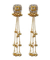 Gold Kundan-Style Long Chain Jhumka Drop Earrings