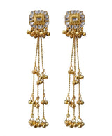 Gold Kundan-Style Long Chain Jhumka Drop Earrings