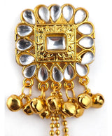 Gold Kundan-Style Long Chain Jhumka Drop Earrings