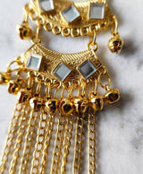 Gold-Tone Long Chain Earrings with Grey Stone Details