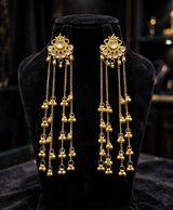 Gold-Tone Long Chain Earrings with Clear Stone Details