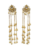 Gold-Tone Long Chain Earrings with Clear Stone Details