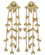 Gold-Tone Long Chain Earrings with Clear Stone Details
