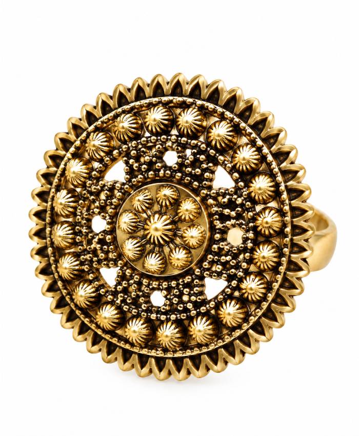 Gold-Tone Oval Floral Statement Ring