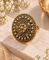 Gold-Tone Oval Floral Statement Ring