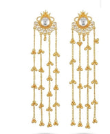 Gold-Tone Long Chain Earrings with Clear Stone Top