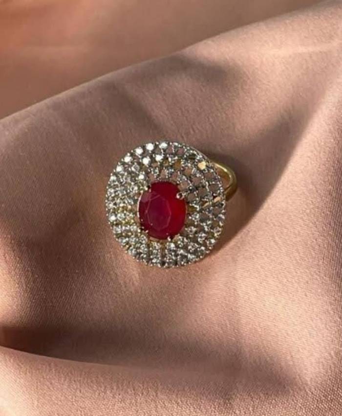 Gold-Tone Halo Stone Statement Ring