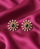 Gold-Tone Floral Stud Earrings with Coloured Stones