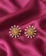 Gold-Tone Floral Stud Earrings with Coloured Stones
