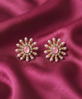 Gold-Tone Floral Stud Earrings with Coloured Stones