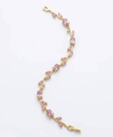 Gold-Tone Pink Stone Floral Bracelet
