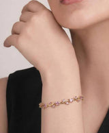 Gold-Tone Pink Stone Floral Bracelet
