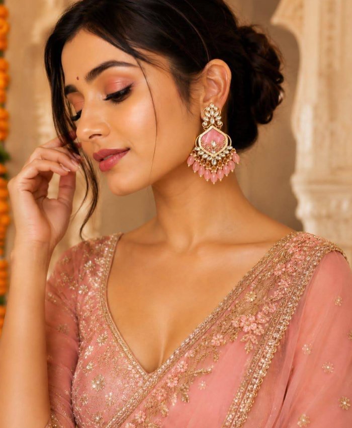Rosé Petal Chandbali Drop Earrings