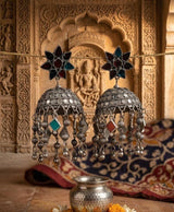 Rangoli Heritage Oxidised Jhumka Earrings