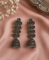 Floral Jhumka Silver Tone Earrings