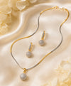 Two-Tone Round Pavé Pendant Necklace with Matching Drop Earrings – Elegant Jewellery Set for Women