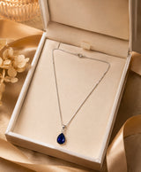 Sapphire Blue Teardrop Silver-Tone Pendant Necklace