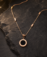 Rose-Gold Tone Black Roman Numeral Circle Pendant Necklace