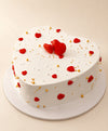 Romantic White Heart Cake with Red Hearts & Gold Pearls