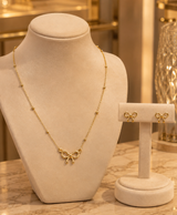 Elegant Gold Bow Necklace & Matching Earrings Set