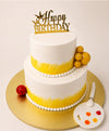 Golden Yellow Brushstroke Two-Tier Artist Birthday Cake