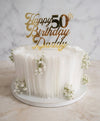 Golden 50th Birthday White Wafer Paper Sail Cake