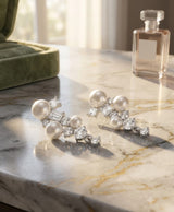 Silver-Tone Pearl Crystal Drop Earrings