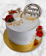 Elegant Happy Anniversary White Vanilla Cake with Red Roses