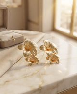 Golden Double Bloom Floral Earrings