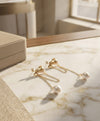 Golden Bow Pearl Chain Drop Earrings