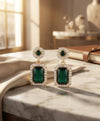 Emerald Green Crystal Rectangular Drop Earrings