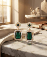 Emerald Green Crystal Rectangular Drop Earrings