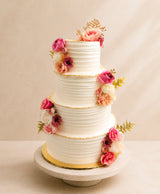 Four-Tier Ivory & Gold Cascade Floral Wedding Cake