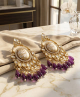 Gold-Tone Purple Beaded Kundan Style Chandbali Earrings