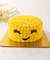 Bright Yellow Sunshine Star-Piped Smiling Face Cake
