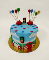 Colorful Car & Balloon Fondant Theme Vanilla Cake