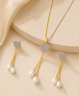 Elegant Heart Pearl Drop Necklace & Earrings Set