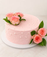 Elegant Pink Rose & White Pearl Birthday Cake