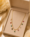 Multicolor Square Charm Gold-Tone Necklace
