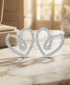 Silver Crystal Double Heart Stud Earrings