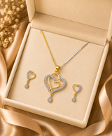 Elegant Two-Tone Heart Necklace & Earrings Jewellery Set