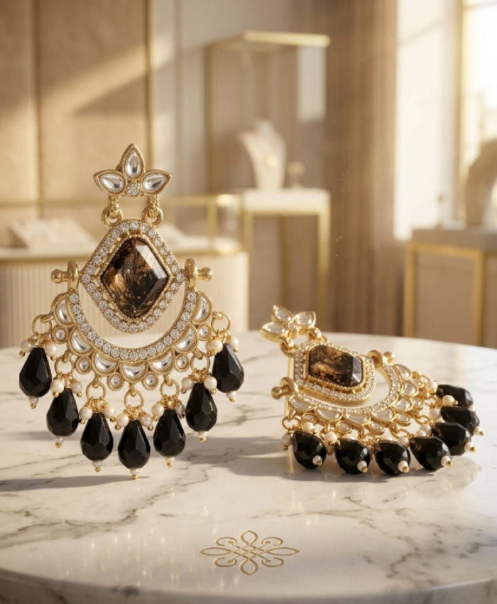 Noir Royale Kundan Chandbali Earrings