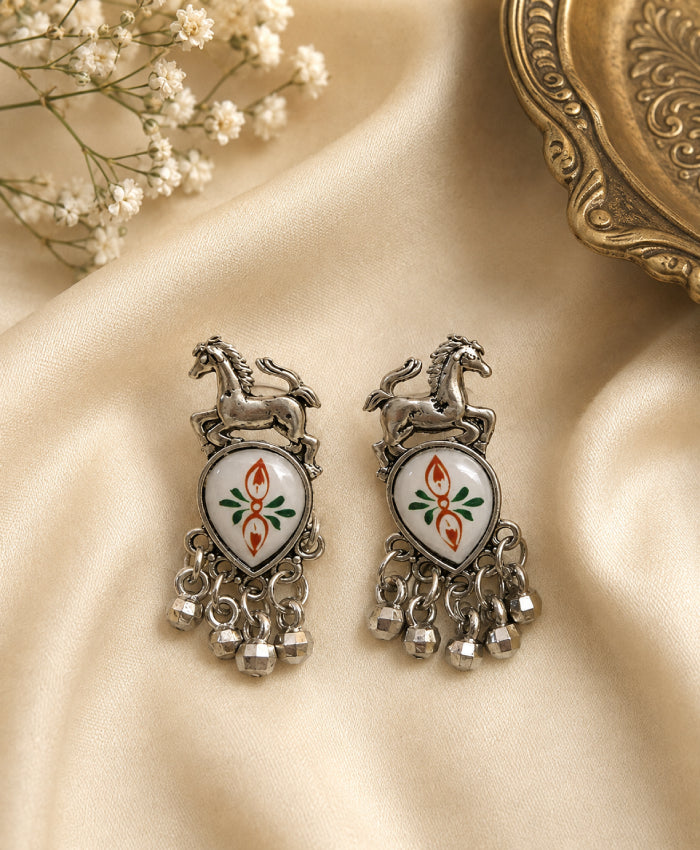 Horse Motif Teardrop Dangle Earrings