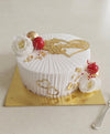 Elegant White Rose & Gold Vanilla Anniversary Cake