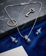 Sapphire Blue Pendant Necklace and Stud Earrings Set