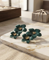Teal Floral Double Drop Earrings