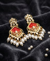 Gold-Tone Red Pearl Drop Earrings